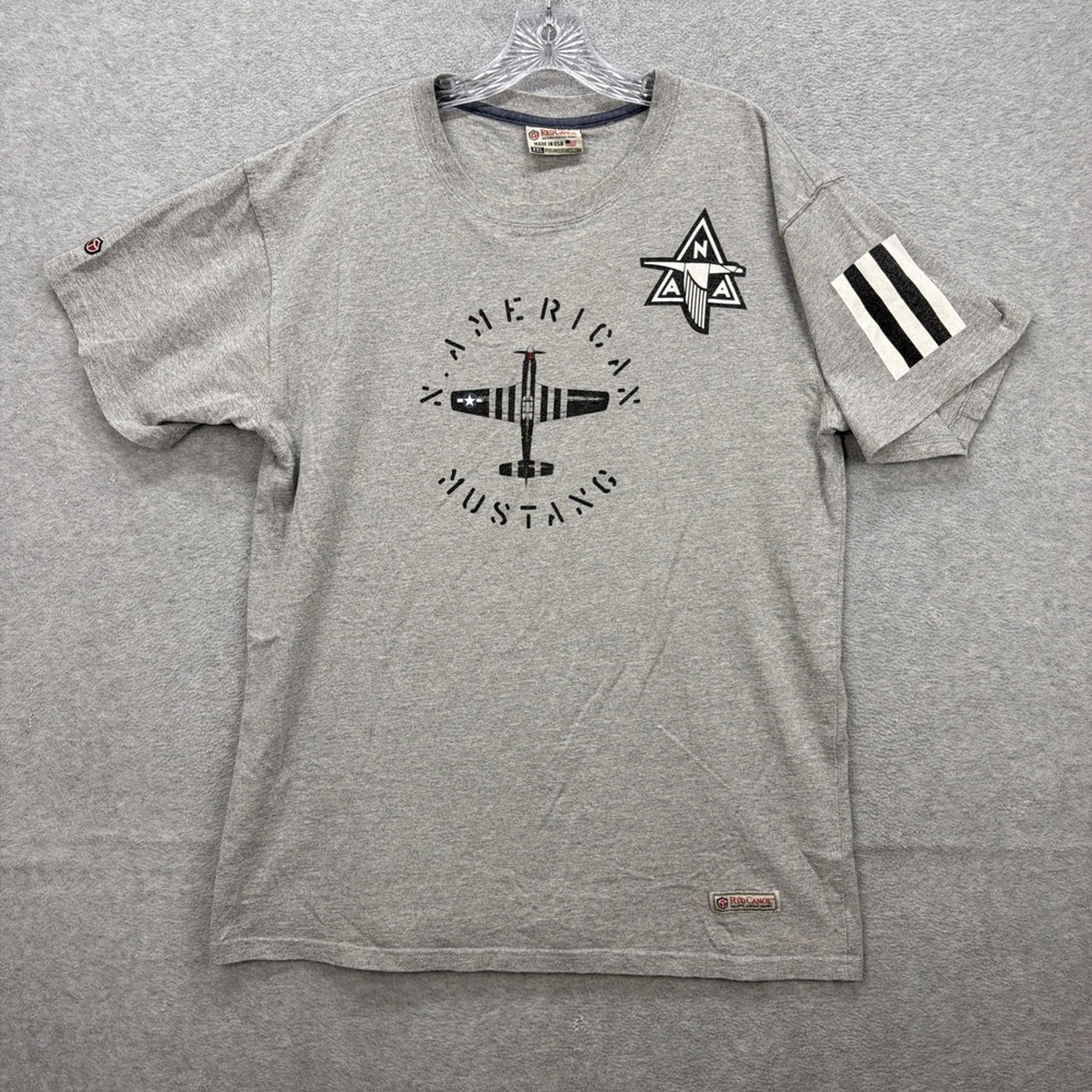 Red Canoe American Mustang Plane T Shirt Men XXL Gray Military Aviation Made USA
